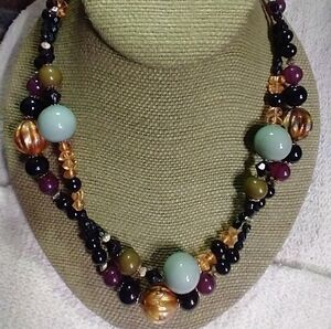 Multi color long beaded necklace